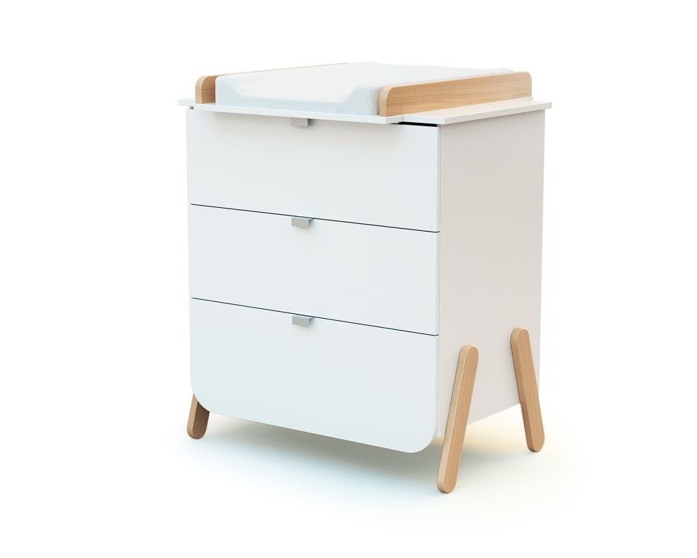 Commode à langer 3 tiroirs en bois Blanc et Hêtre