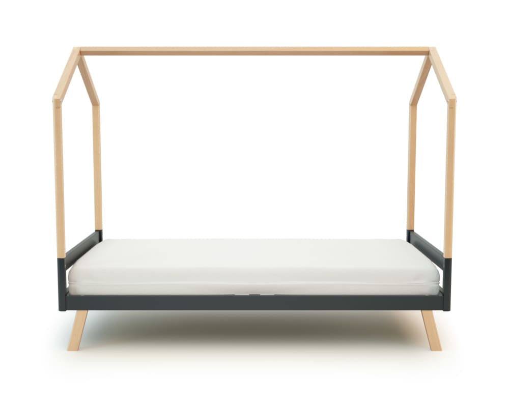 Lit cabane bébé évolutif Gris Graphite et Hêtre Verni 70 x 140 cm - image 2
