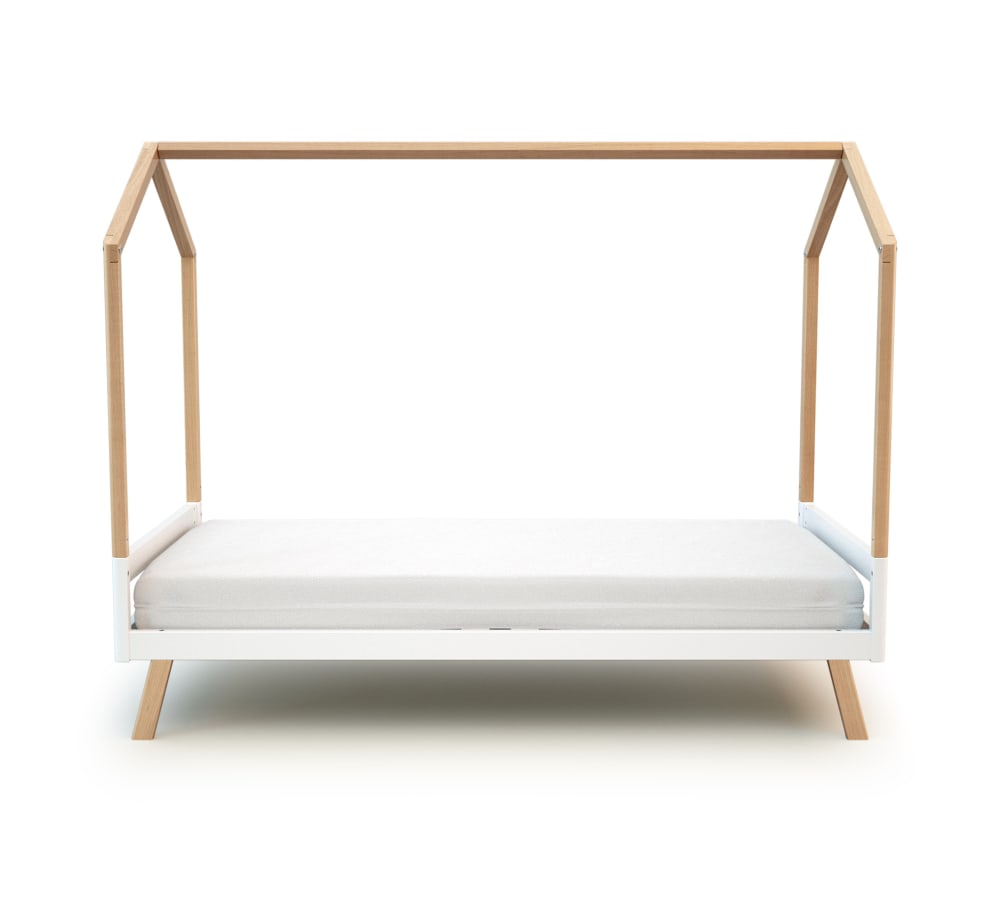 Lit cabane bébé évolutif en bois blanc et hêtre verni 70 x 140 cm - Maisons du Monde