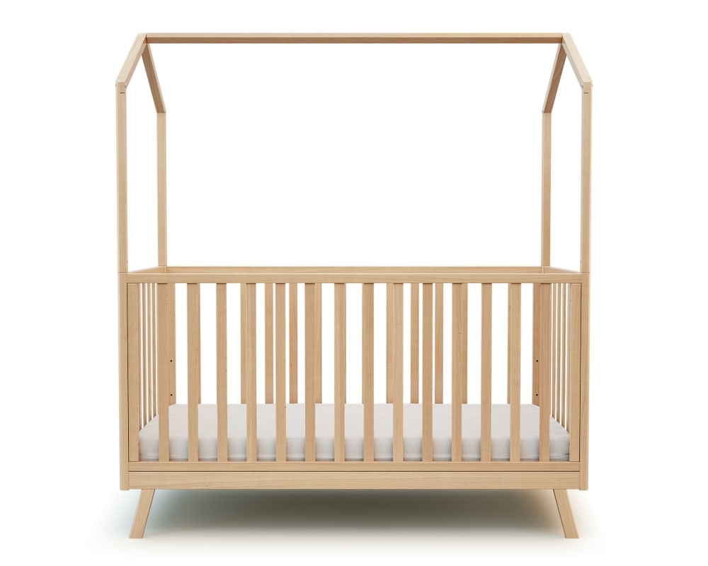 AT4 - Lit cabane bébé évolutif en bois Hêtre Verni 70 x 140 cm
