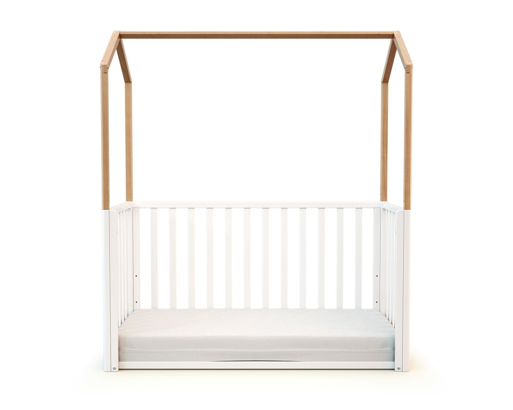 Lit cabane bébé évolutif en bois blanc et hêtre verni 60 x 120 cm - Maisons du Monde