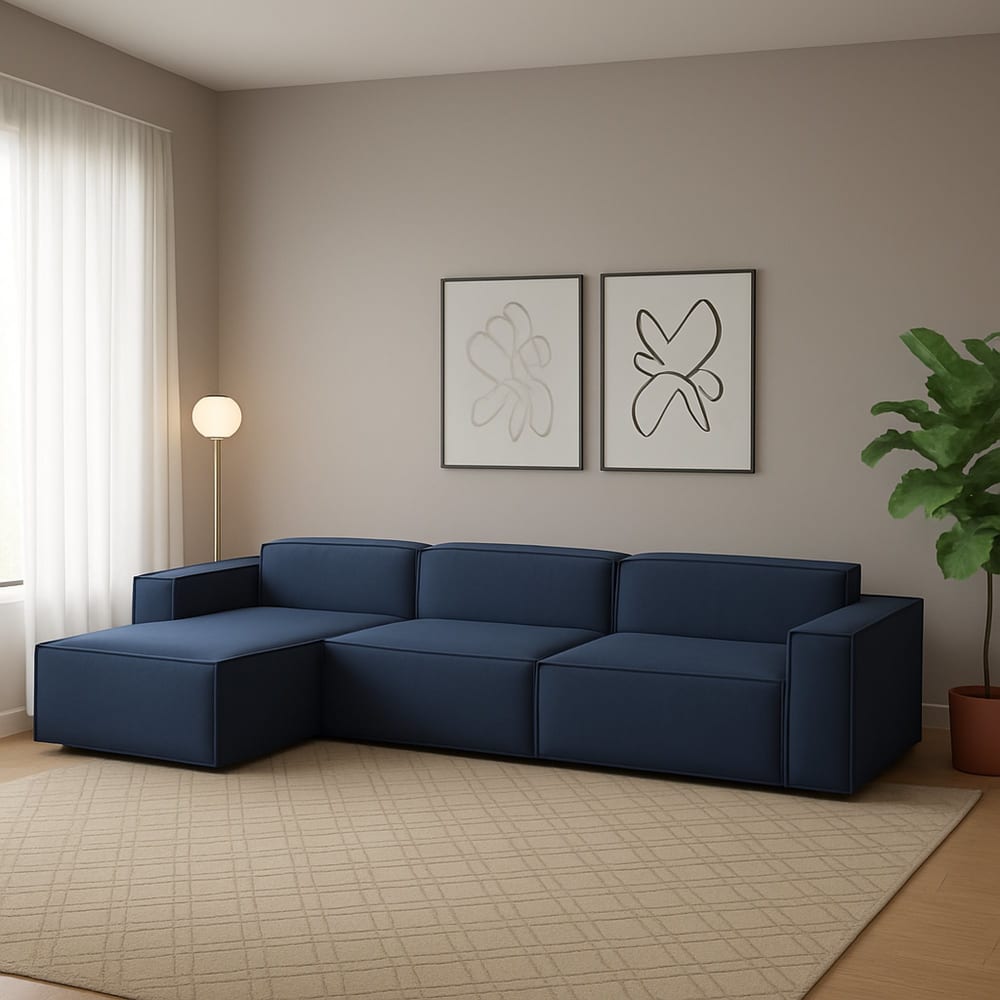 Divano fisso con penisola blu 170x340 cm - Talamo Italia