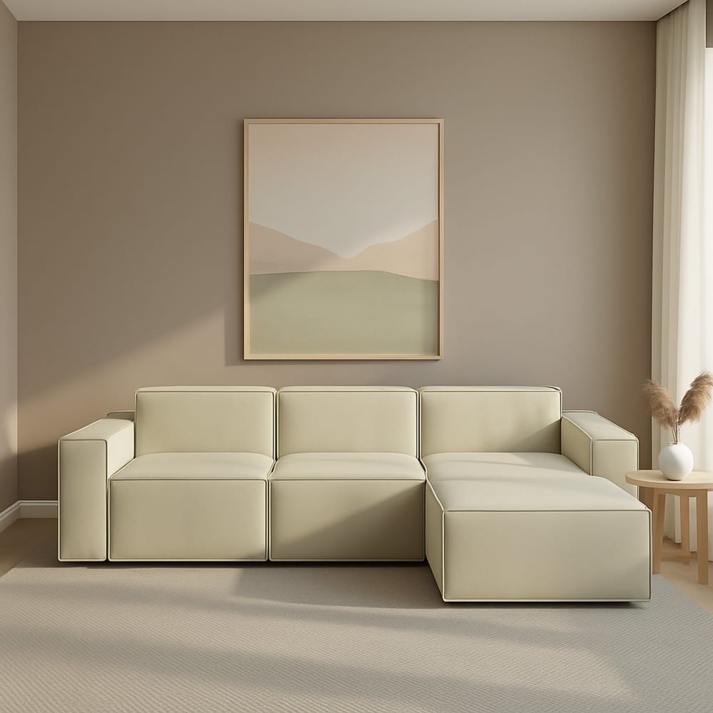 Divano fisso con penisola beige 170x300 cm - Talamo Italia