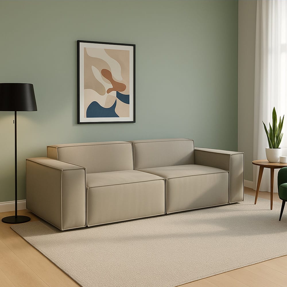 Divano fisso 2 posti grigio tortora 95x220x70h cm - Talamo Italia