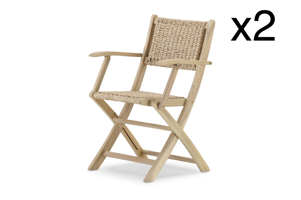 Pack de 2 sillas de madera con brazos enea plegables