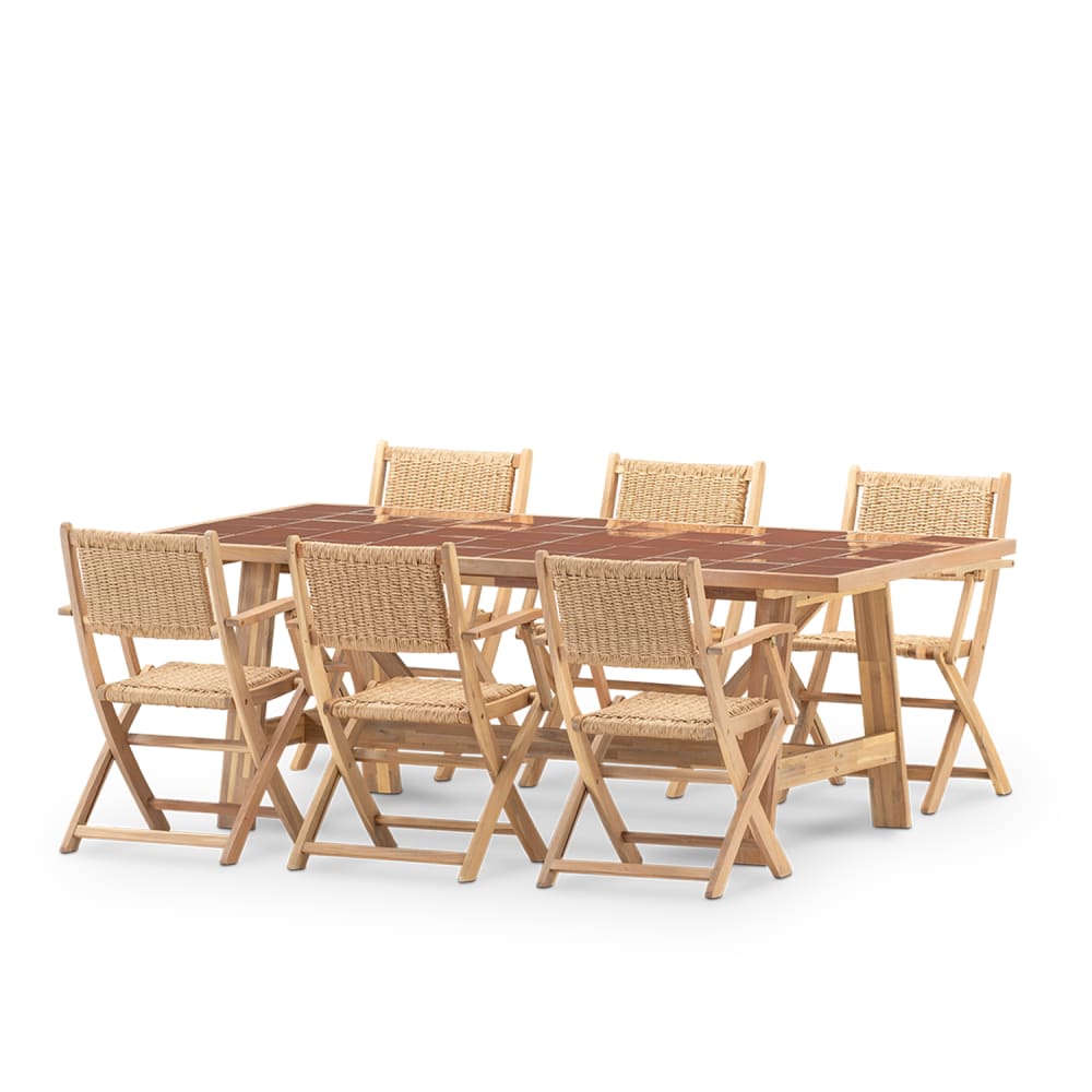 Ensemble table céramique terre cuite 205x105 et 6 chaises