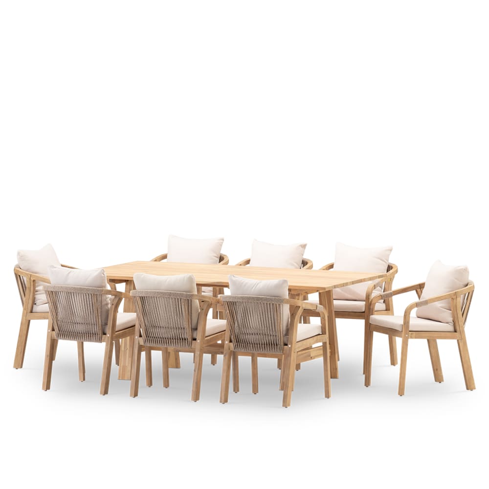 Ensemble large table à lattes et 8 chaises