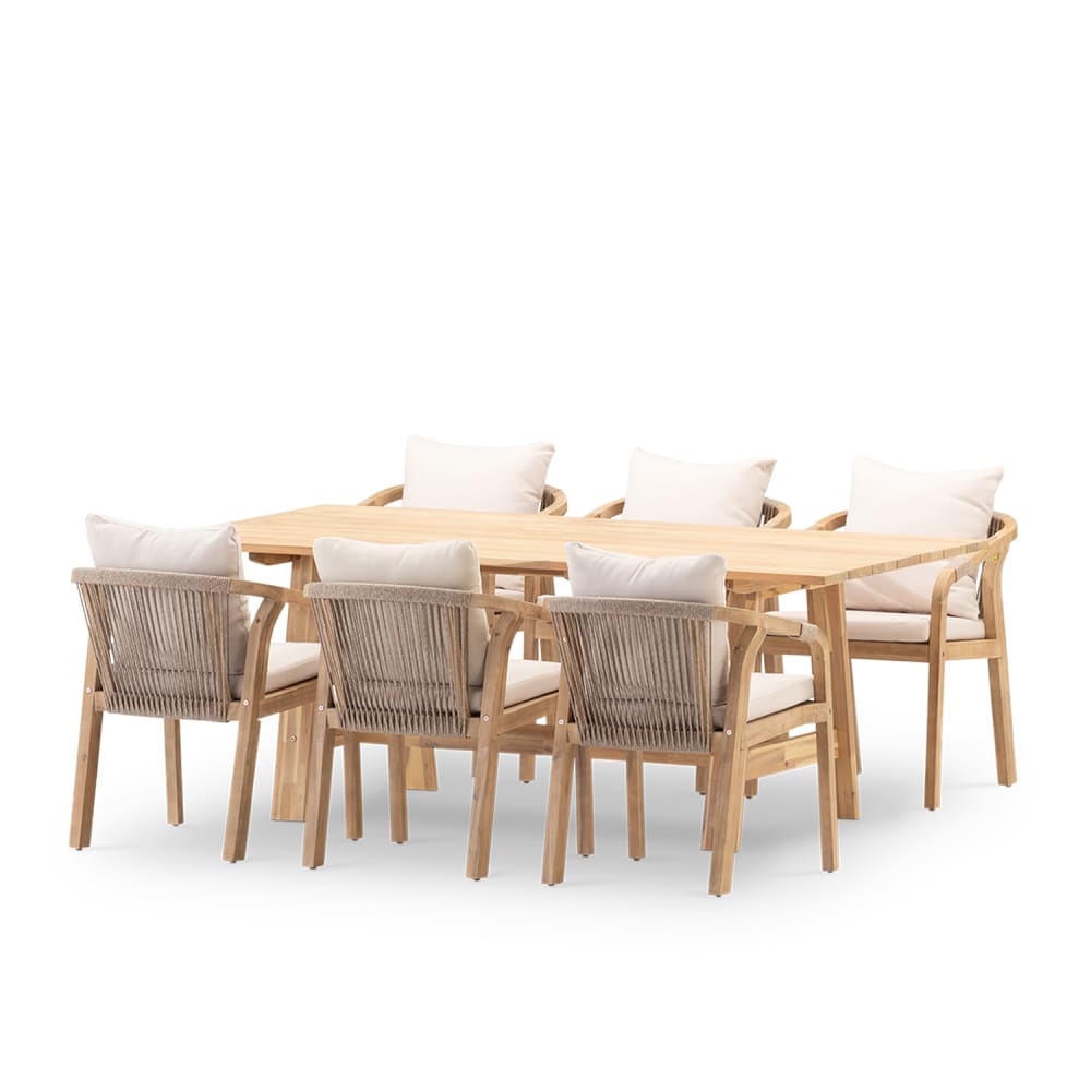 Ensemble large table à lattes et 6 chaises