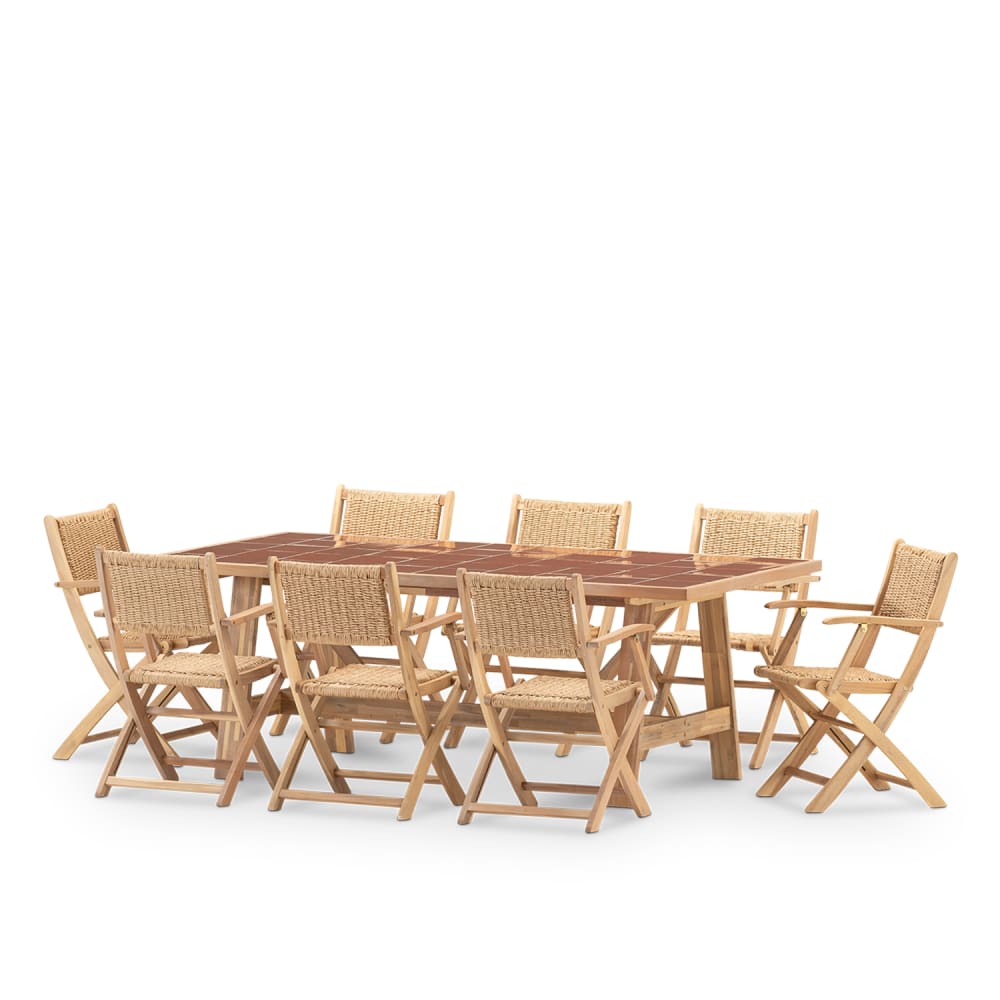 Ensemble table en céramique terre cuite 205x105 et 8 chaises