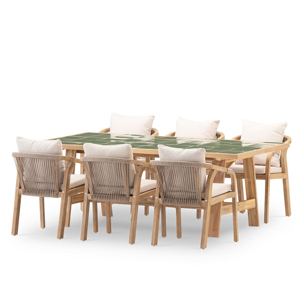 Ensemble de table en bois vert et céramique et 6 chaises