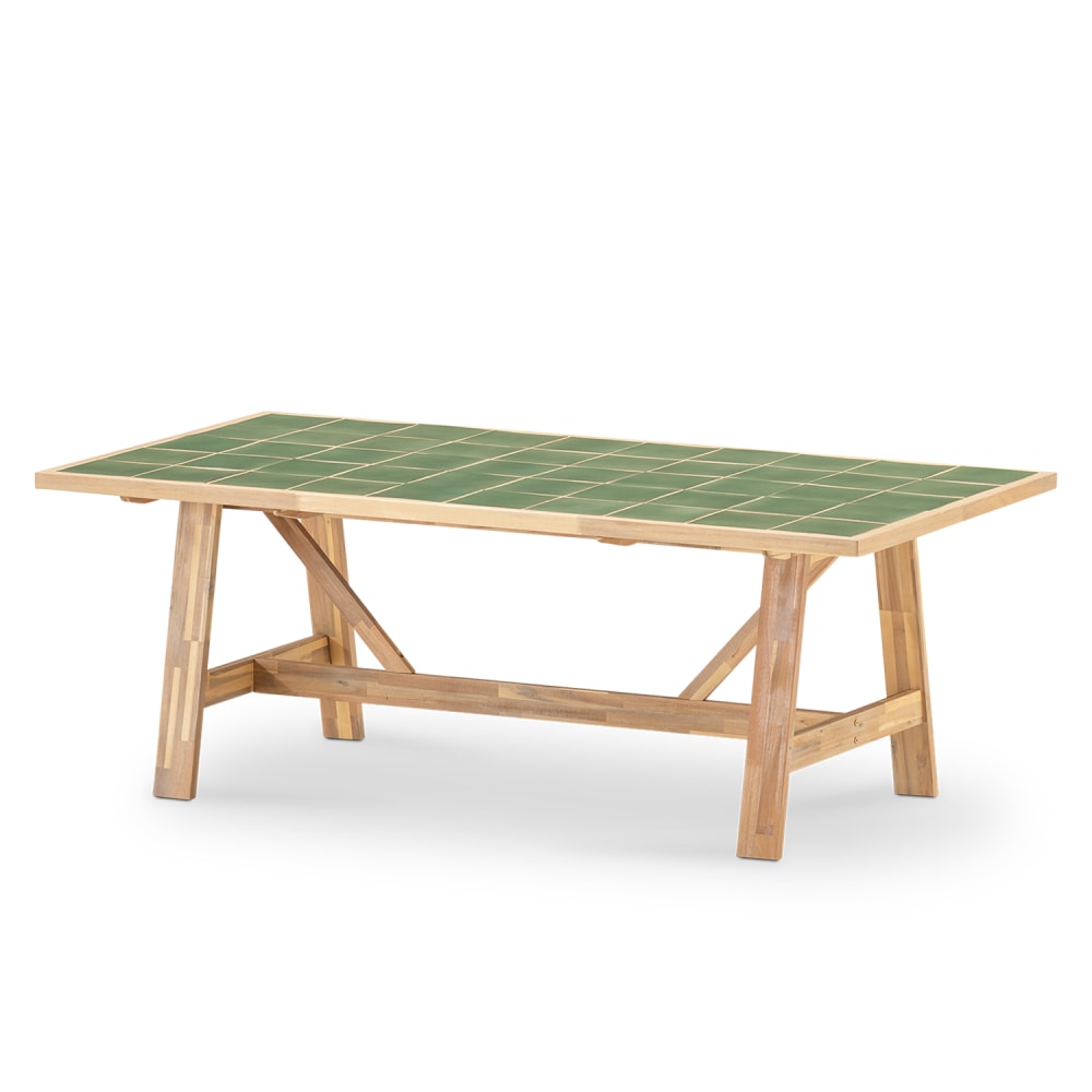 Table à manger de jardin en céramique en bois et vert 205x105