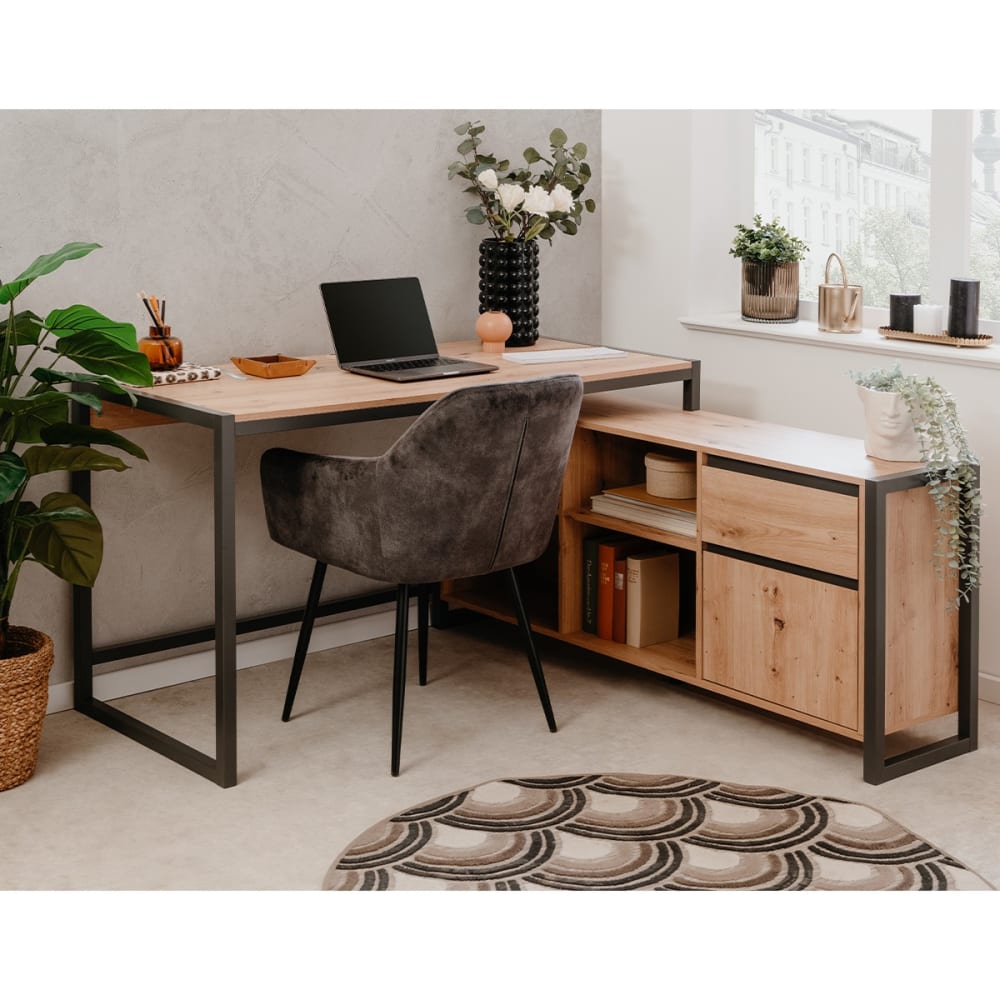 Bureau d'angle modulable 1 tiroir, 1 porte effet bois - l139 x h75 cm - Maisons du Monde