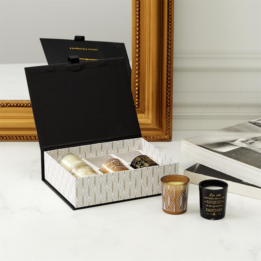 Coffret 6 bougies à la vanille "a wonderful life" noir - Maisons du Monde