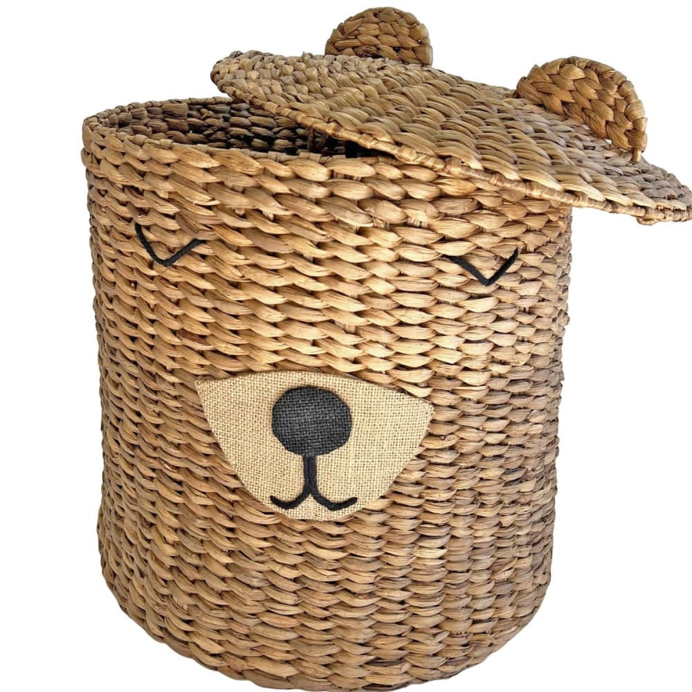 Cesta decorativa infantil oso con tapa para almacenaje d.35cm