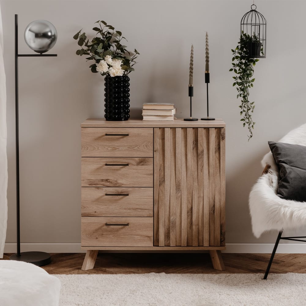 Buffet 4 tiroirs 1 porte effet bois - l85 x h85 cm - Maisons du Monde