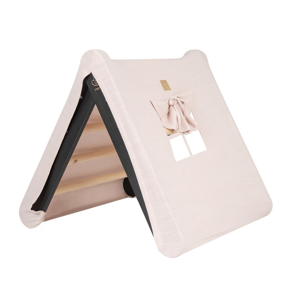 Maison d'escalade triangulaire avec cadre pliable noir, rose