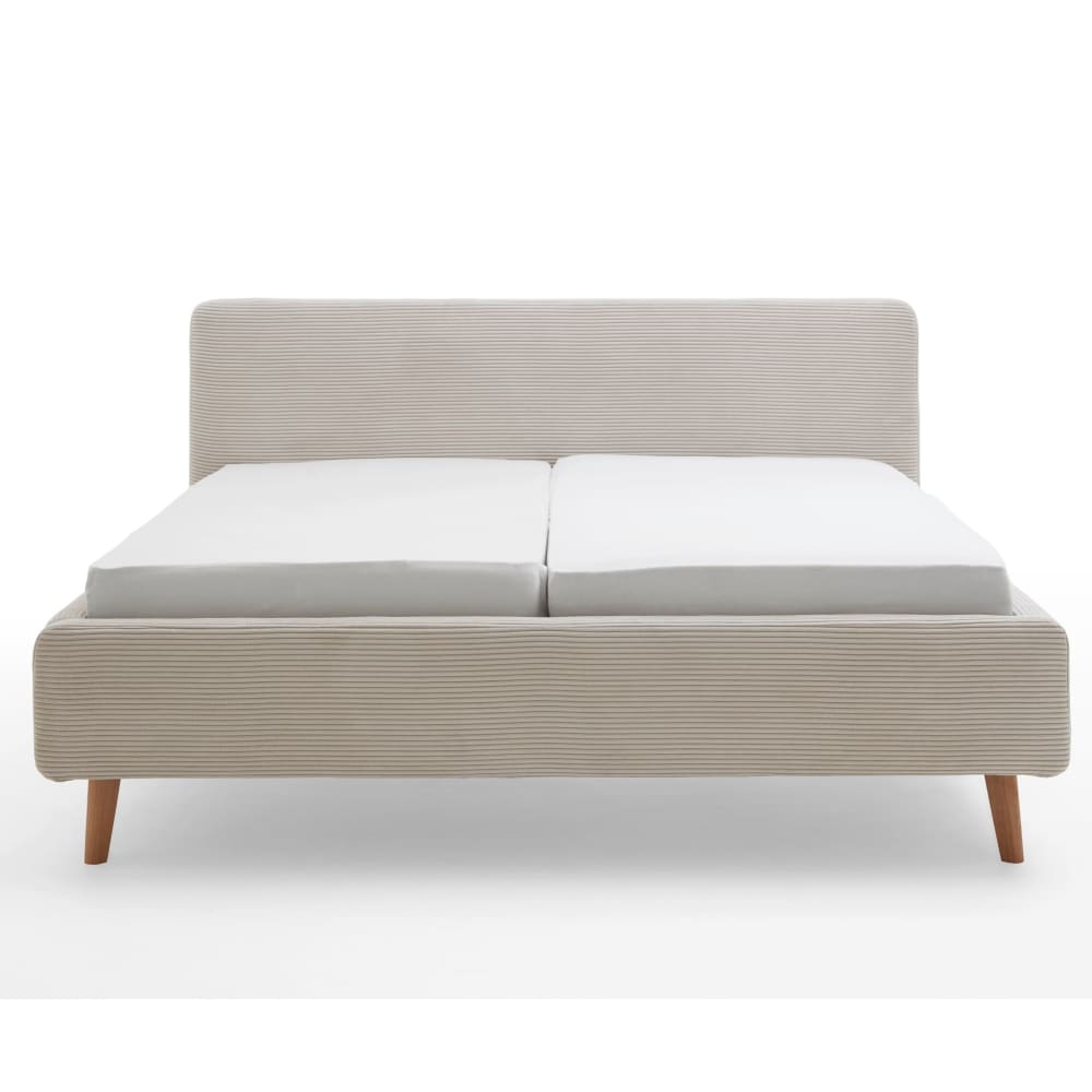 Lit rembourré en velours avec tête de lit lisse beige 180x200