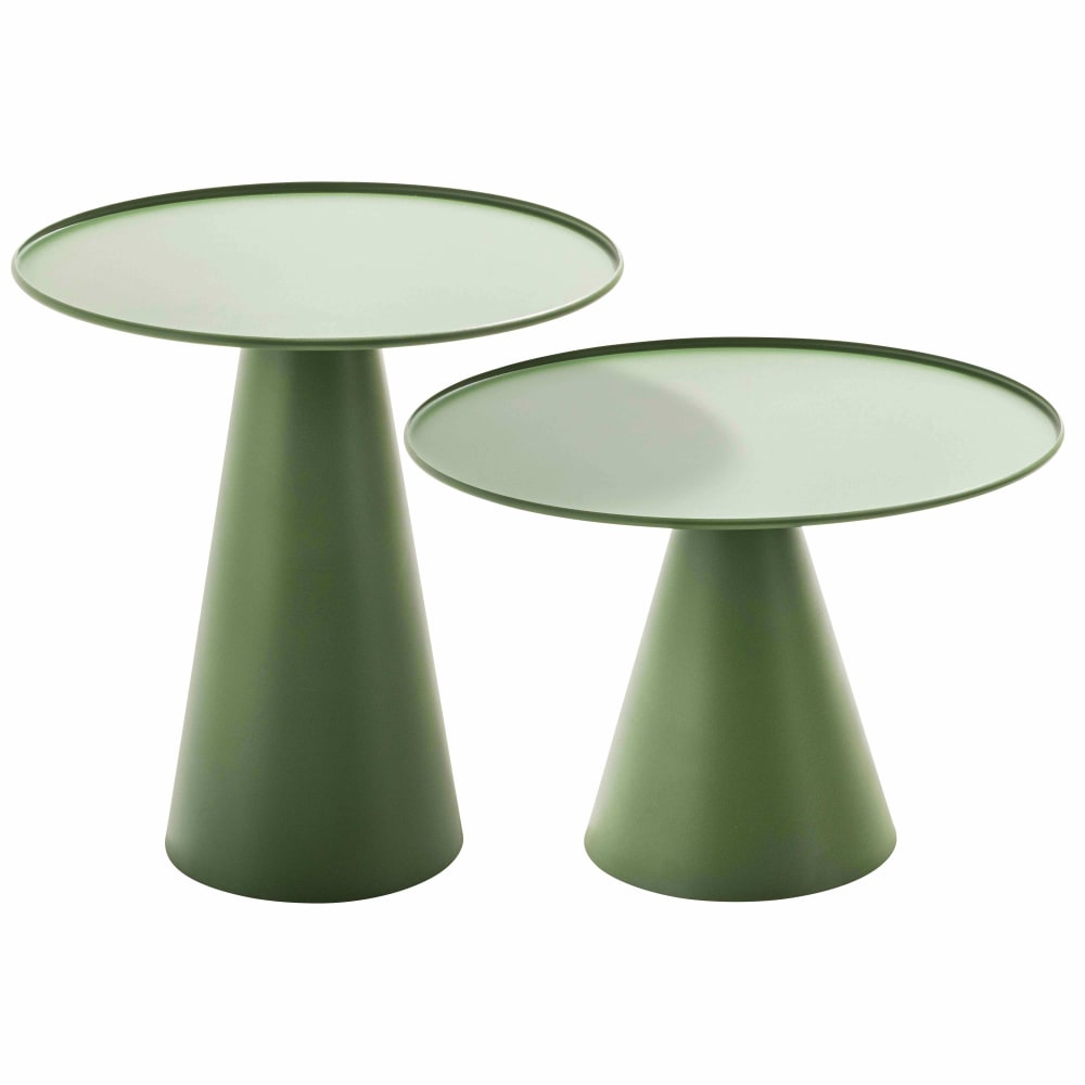 Lot de 2 tables basses de jardin rondes vert cactus