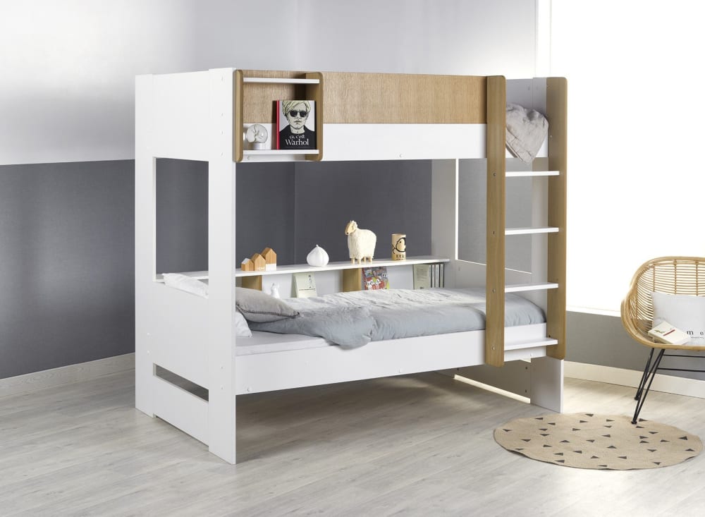 Lit superposé avec rangement Blanc Et Bois - Maisons du Monde