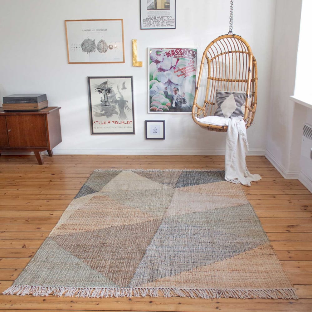 Tapis tissé main jute et coton brun beige gris 160x230 — vue 3