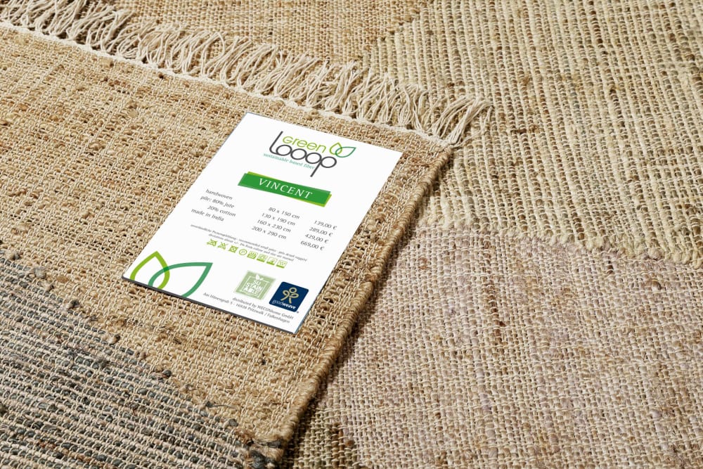Tapis tissé main jute et coton brun beige gris 80x150 — vue 4