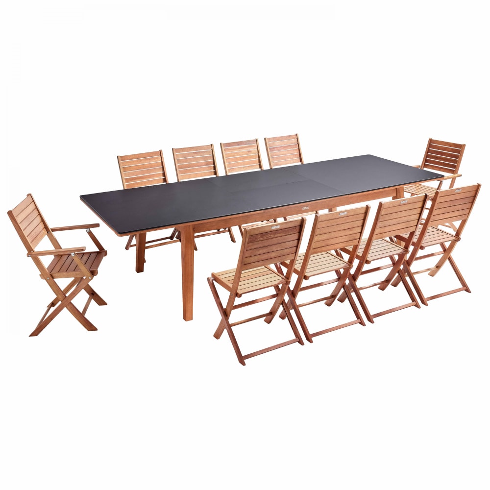 Ensemble table de jardin extensible en eucalyptus avec 10 assises