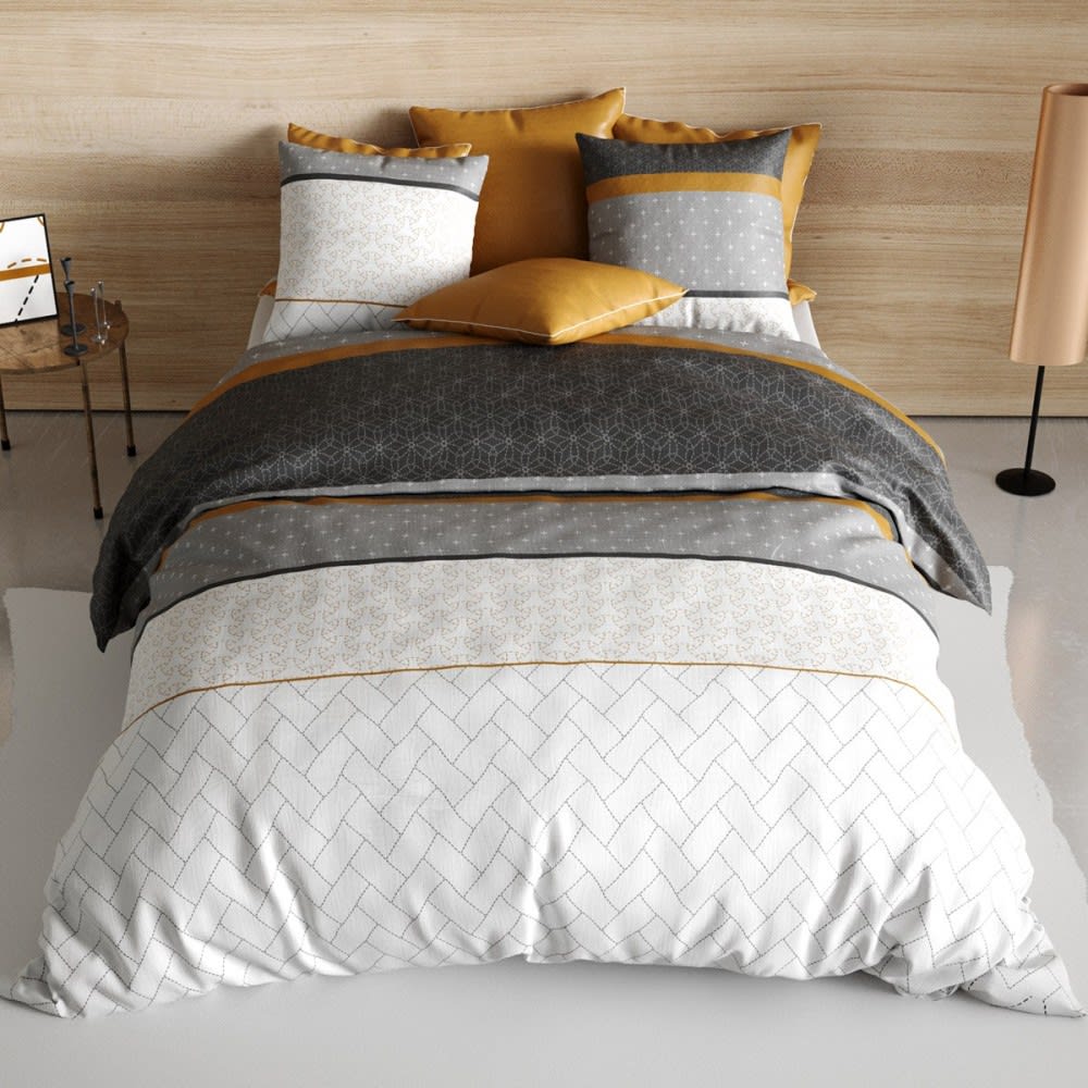 Parure de couette 100% coton 57 fils imprimée 260x240 2 taies