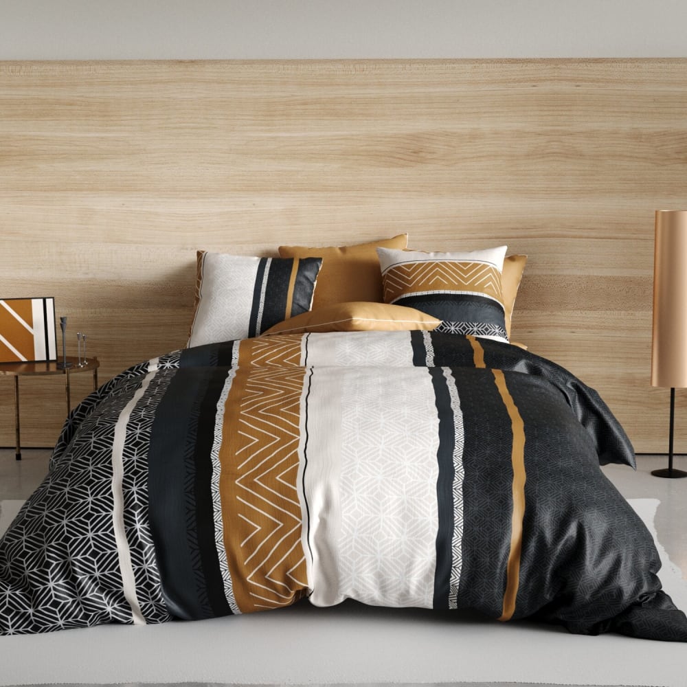 Parure housse de couette coton imprimée + 2 taies 240x220 cm