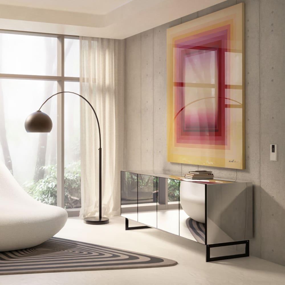 Buffet 4 portes en verre miroir et acier noir - Maisons du Monde