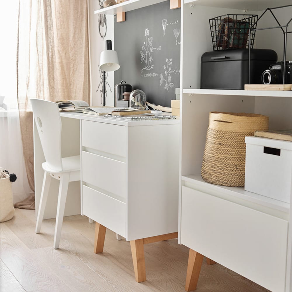 Bureau 3 tiroirs swing panneaux mdf et stratifié blanc - Maisons du Monde
