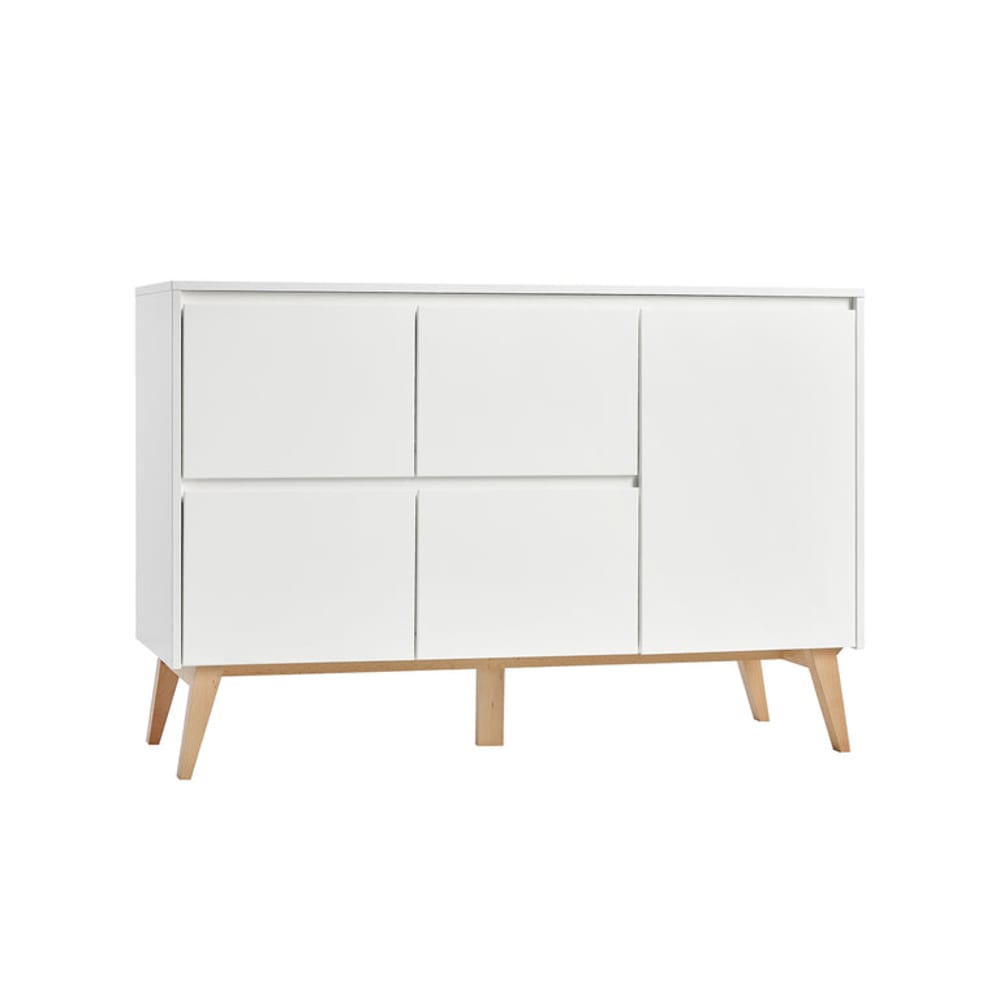 Commode 4 tiroirs 1 porte swing panneaux mdf et stratifié blanc Commode 4 tiroirs 1 porte swing panneaux mdf et stratifié blanc