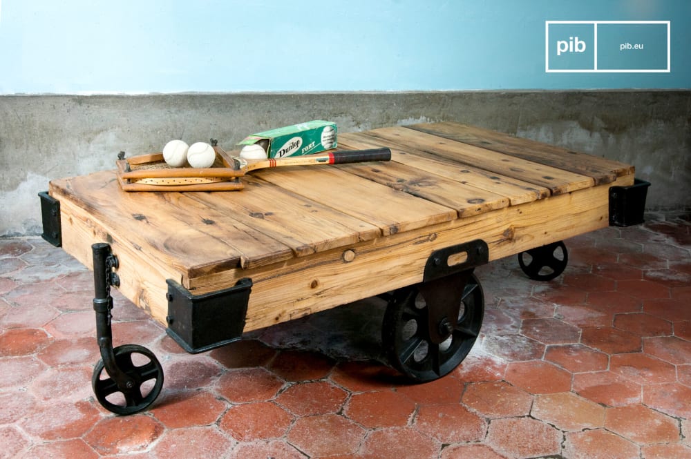PIB Table basse en bois marron Beige Bois - 140x44x80cm