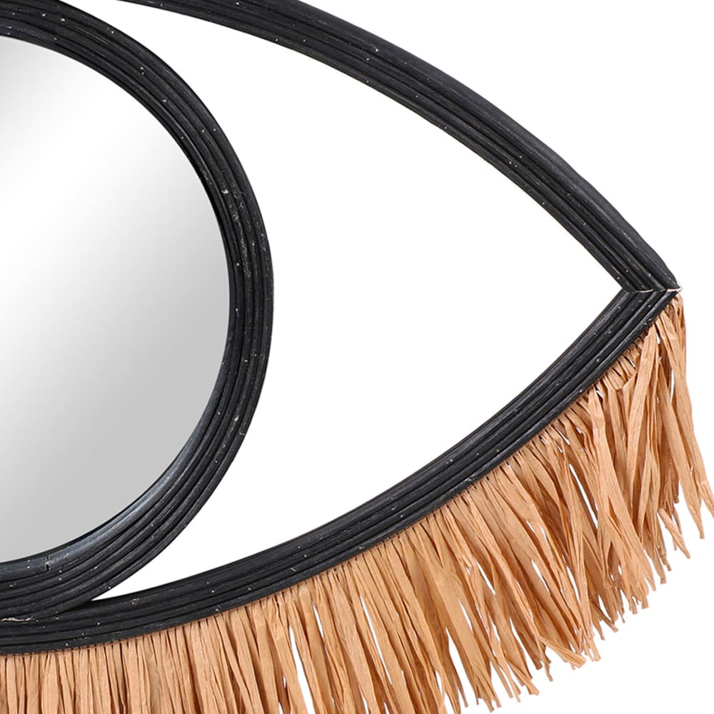 Miroir mural oeil en rotin noir et raphia 40x31cm - Maisons du Monde