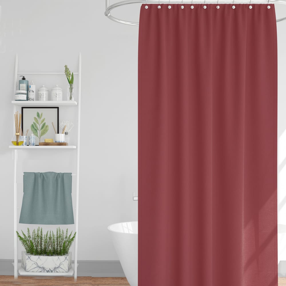 Rideau de douche classique tissu jacquard uni rouge bordeaux