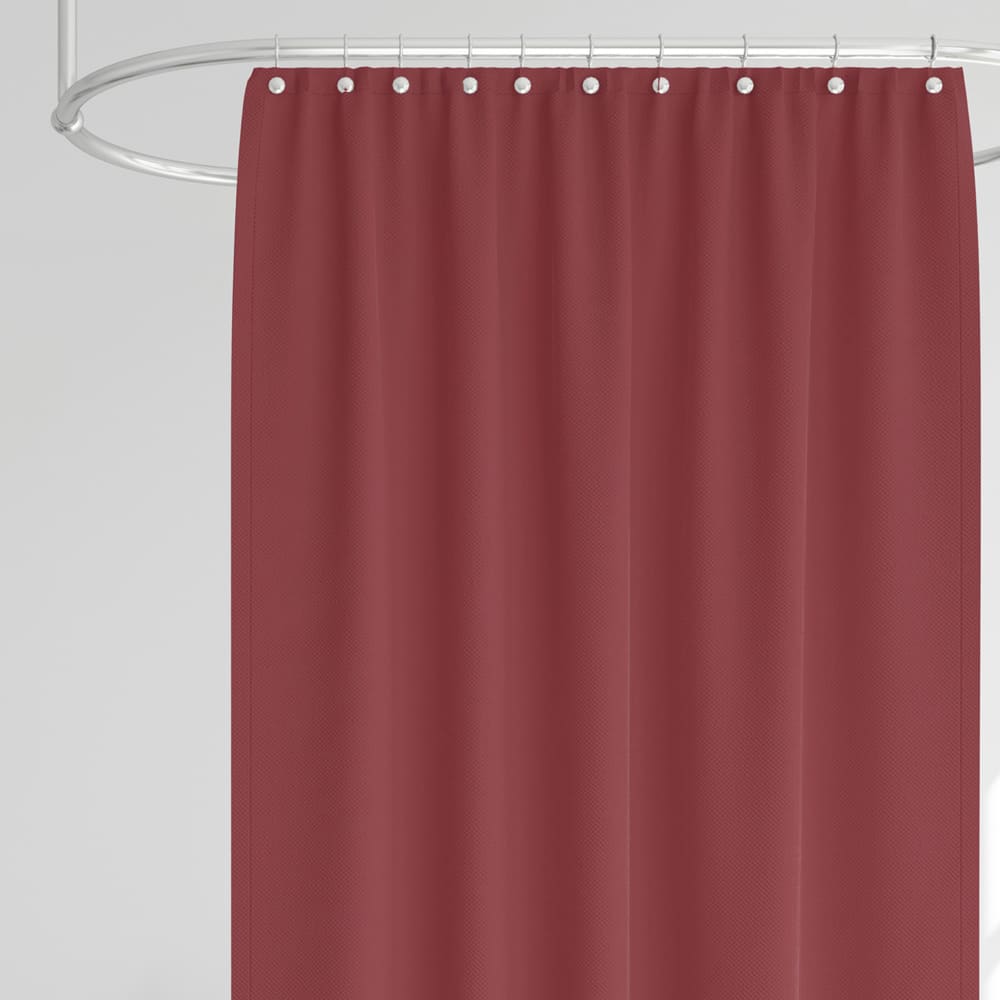 Rideau de douche classique tissu jacquard uni rouge bordeaux - Maisons du Monde