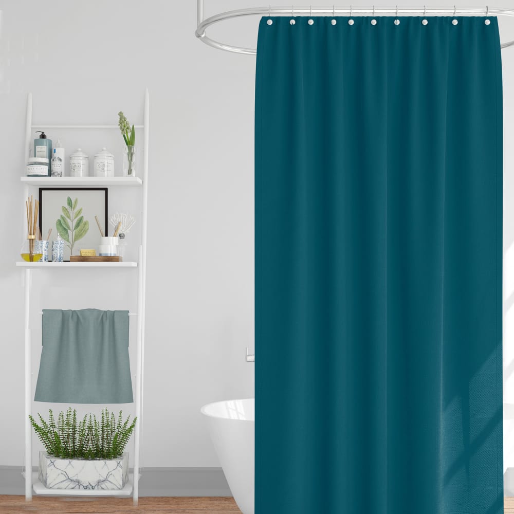 Rideau de douche classique tissu jacquard uni bleu