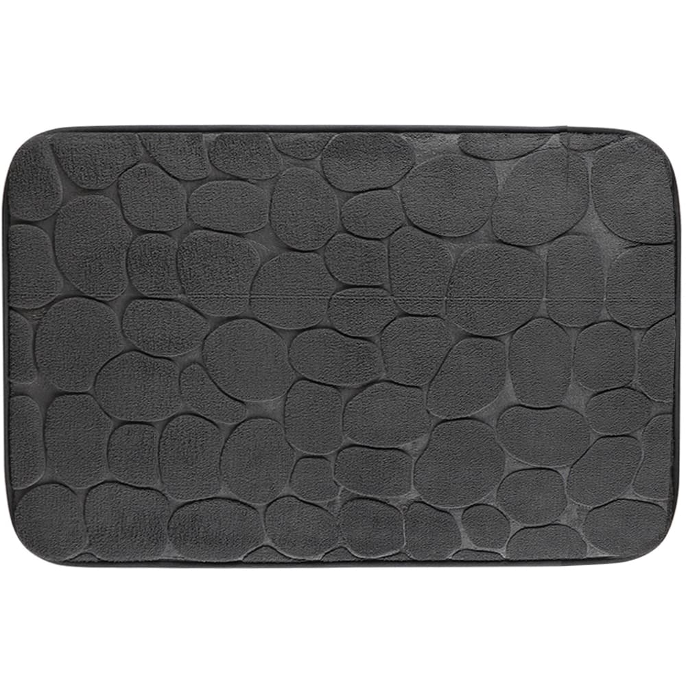 Tapis de bain mémoire de forme motifs galets gris foncé 50x80cm