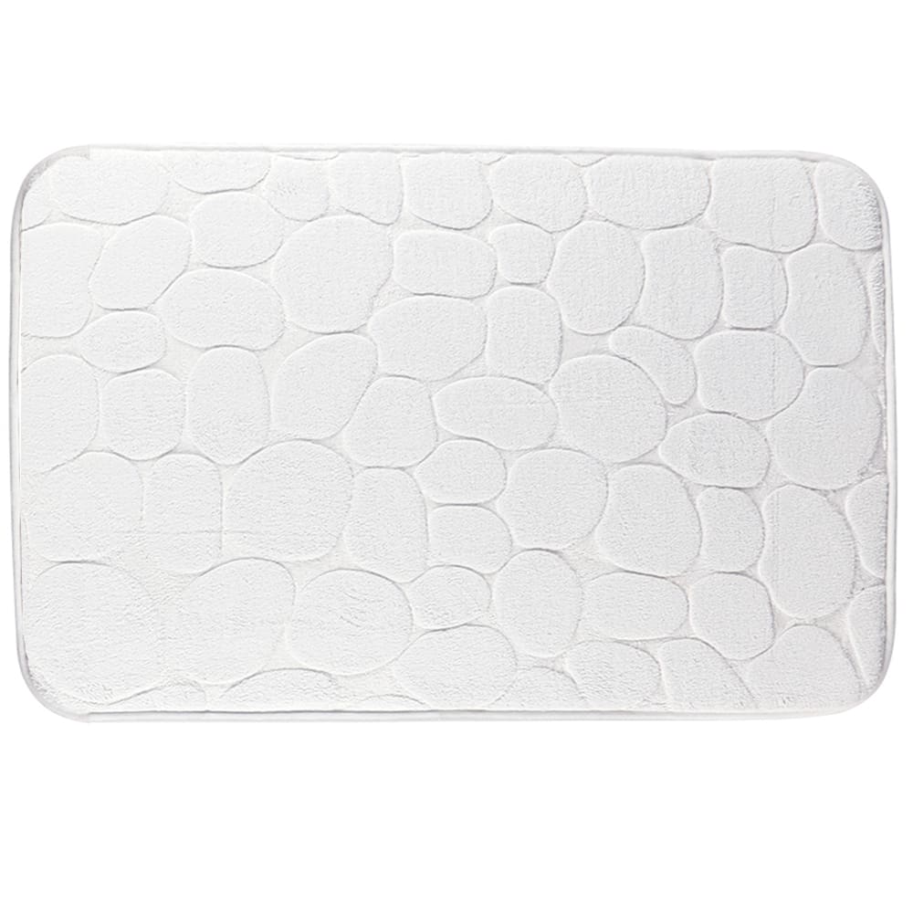 Tapis de bain mémoire de forme motifs galets blanc 50x80cm