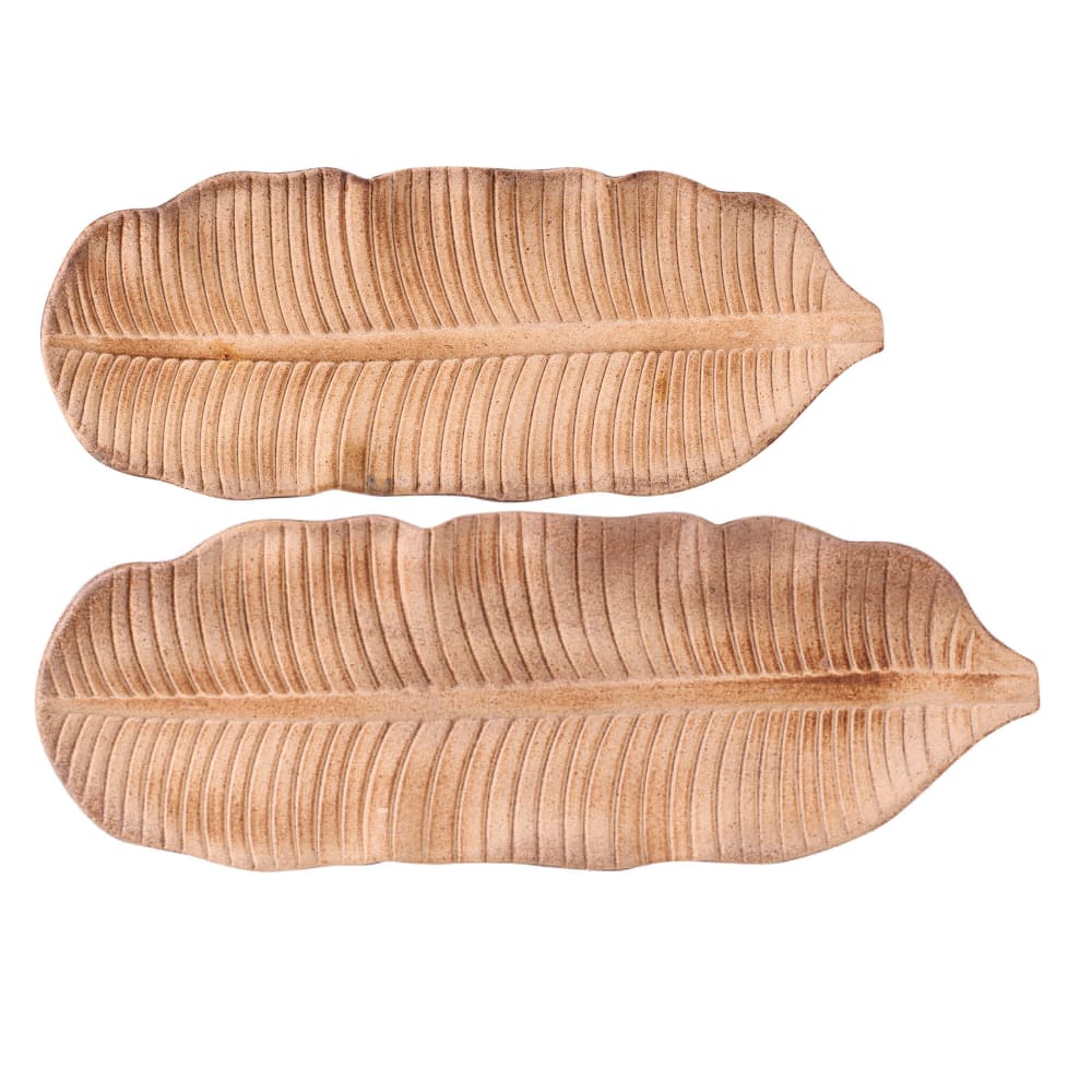 Set de 2 vide-poches en bois feuilles