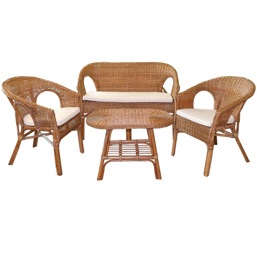 Salon de jardin complet en rotin avec coussins