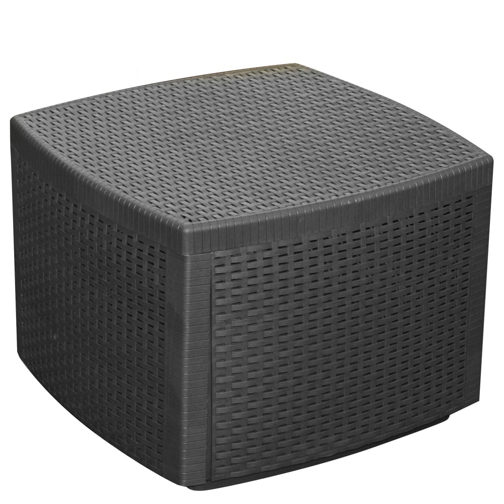 WADIGA Table casse carrée de jardin en plastique gris anthracite effet rotin et coffre. Dimensions: 54x54x39.5cm Couleur: Gris Matière: Plastique