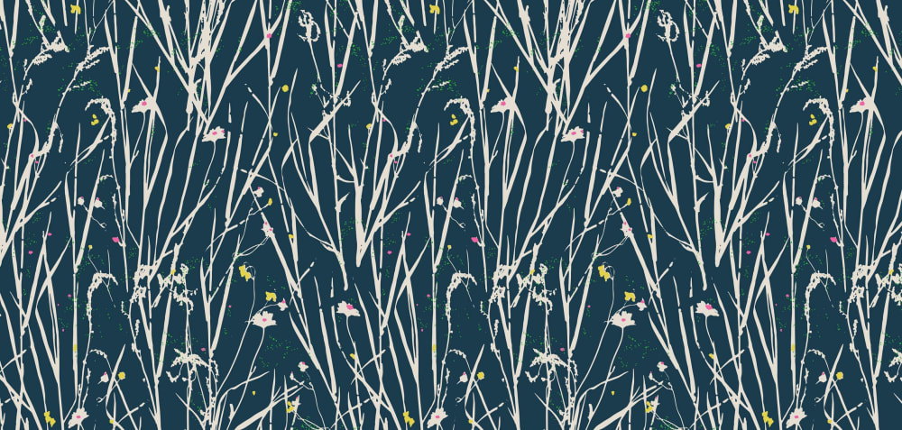 Papel pintado panoramico de flores abstractas, azul noche 15 - Maisons du Monde