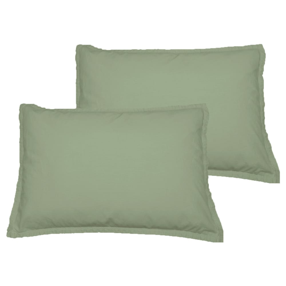 Lot de 2 taies d'oreiller en coton  sauge 50x70 cm