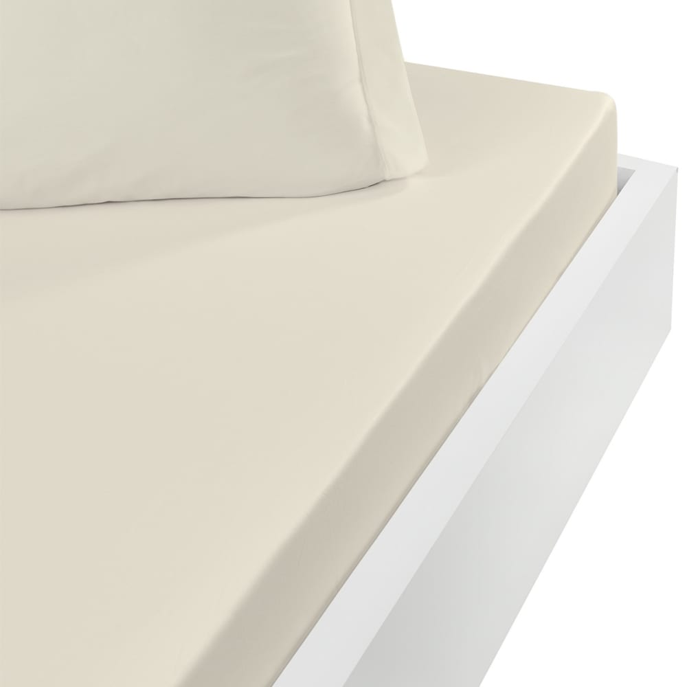 Drap housse en coton bonnet 30 cm  ecru 90x190 cm
