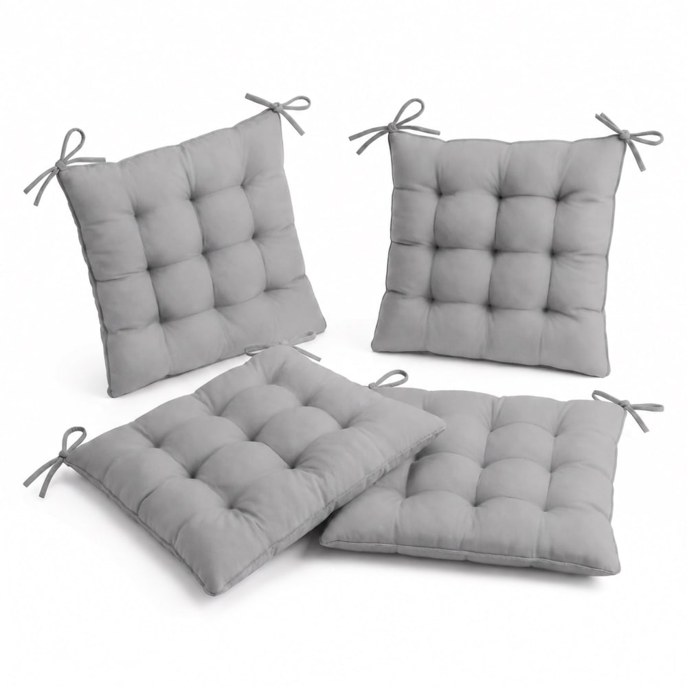 4er Set Stuhlkissen einfarbig Hellgrau 40x40 cm - Maisons Du