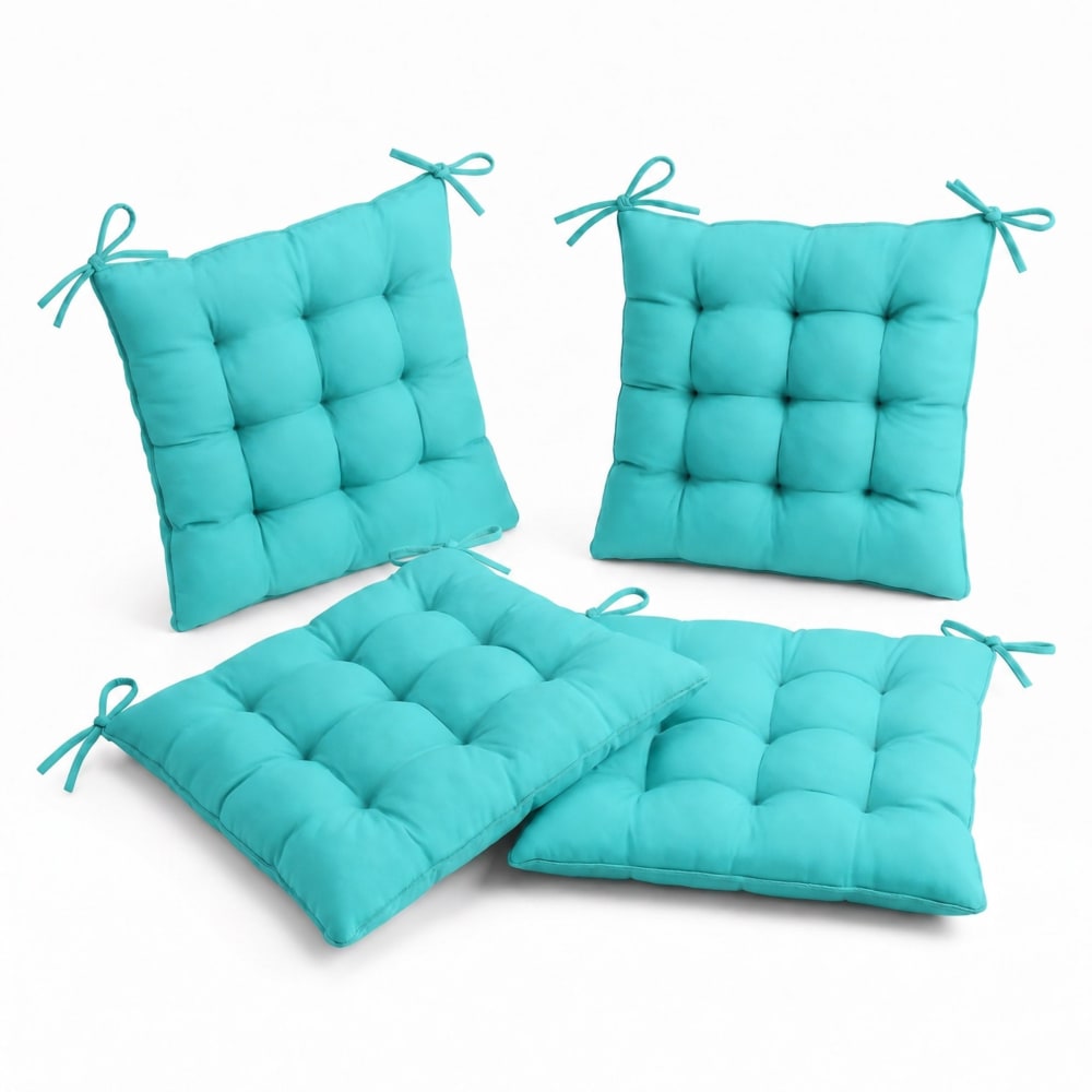 Lot de 4 galettes de chaise en polyester 40 x 40 cm bleu caraibes