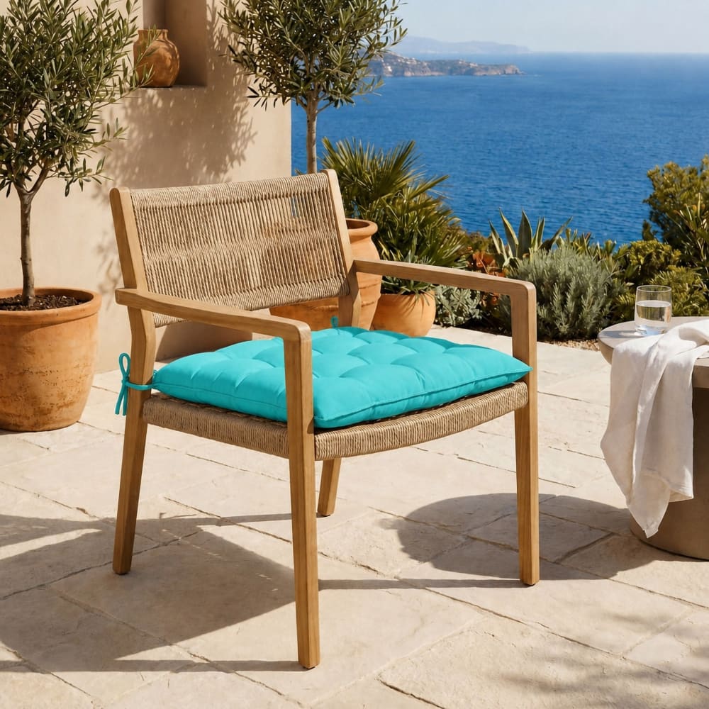 Lot de 4 galettes de chaise en polyester 40 x 40 cm bleu caraibes - Maisons du Monde