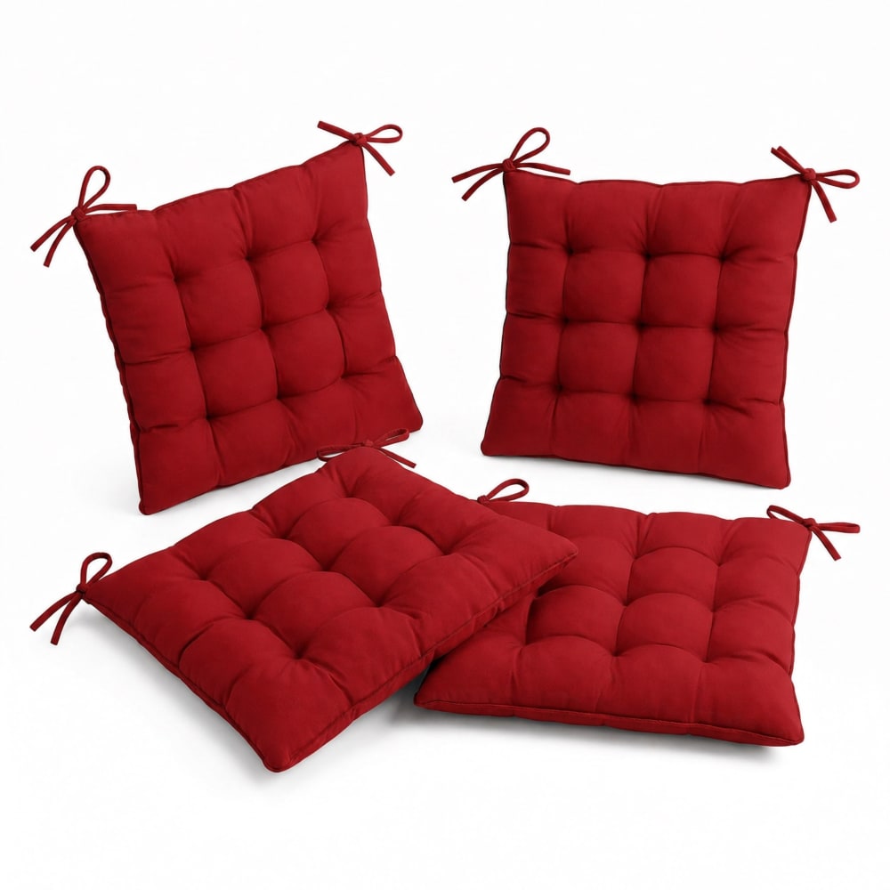 Deco Arts 4er Set Stuhlkissen einfarbig Chili-Rot 40x40 cm style seaside Rot Pes - Polyester