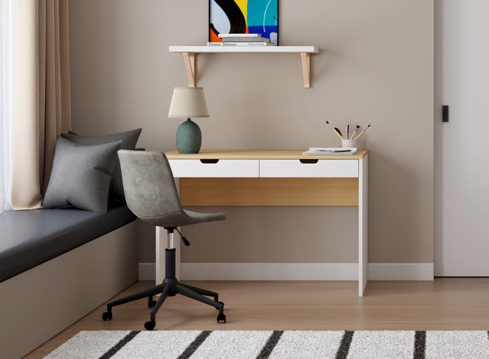 Bureau avec 2 tiroirs Blanc et Chêne - Maisons du Monde