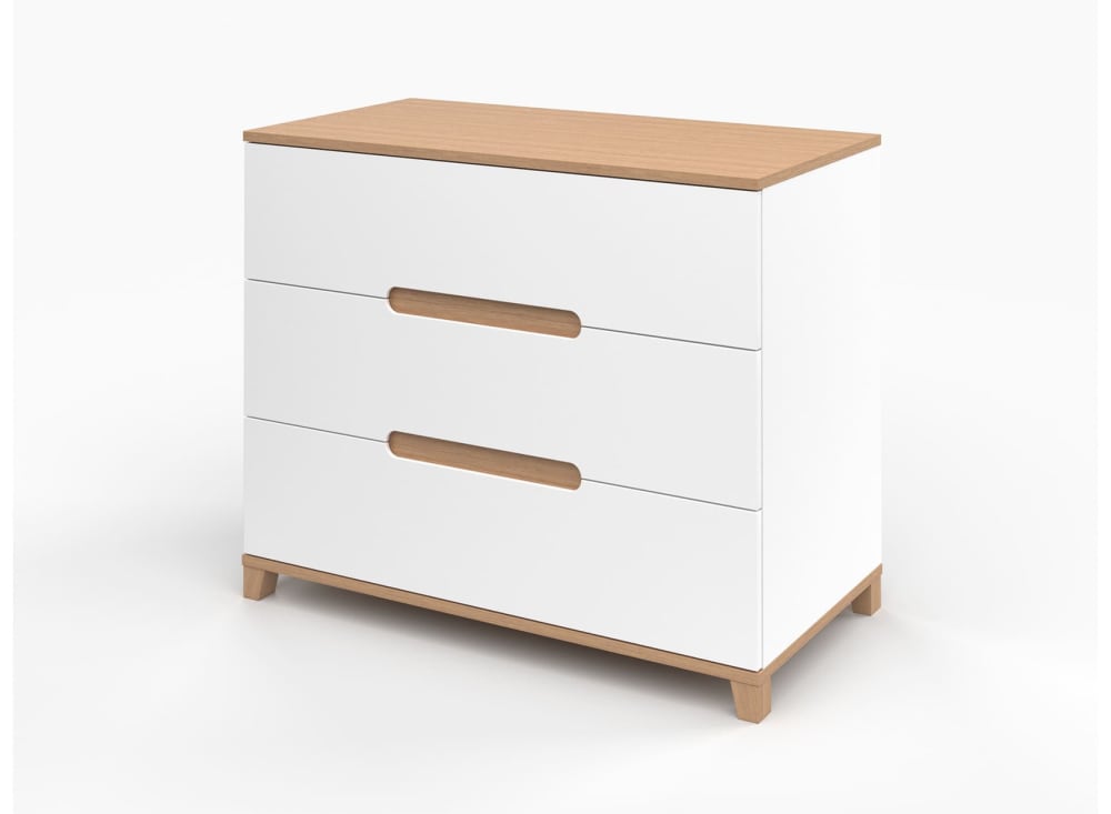 Commode 3 tiroirs Blanc et Chêne